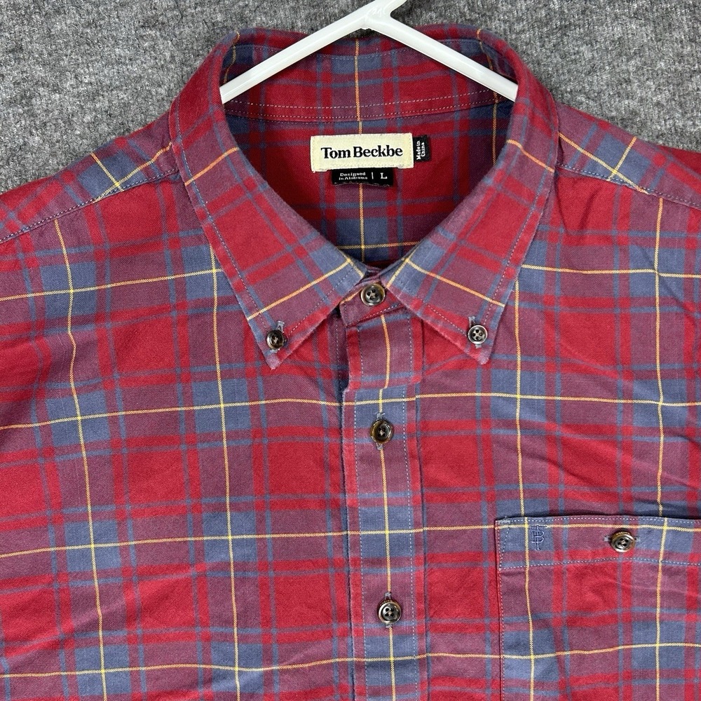 Tom Beckbe Oxford Shirt Mens Large Red Plaid Button Down Long Sleeve